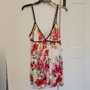 NWT Milly Pink and Brown Floral Satin Mini Dress Size 12